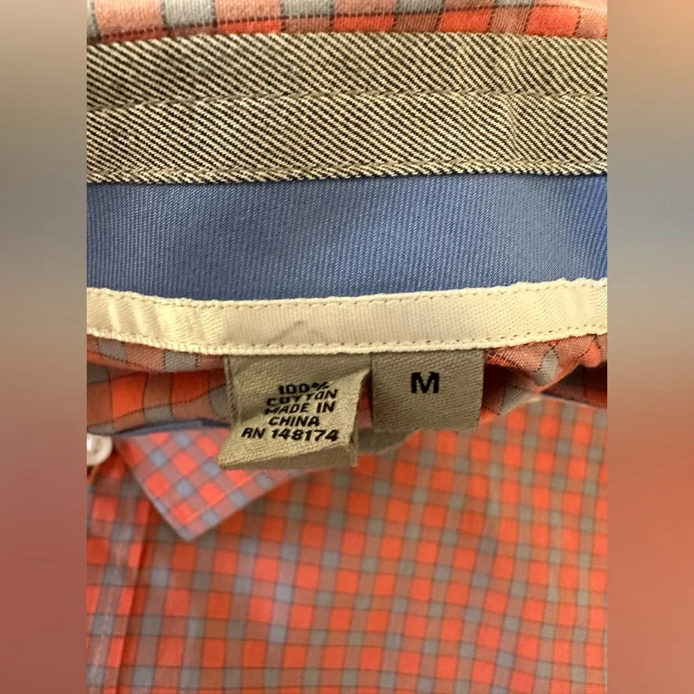 Bachrach Mens Shirt Long Sleeve Button Down Dress Plaid Orange/Pink/Blue, Sz M